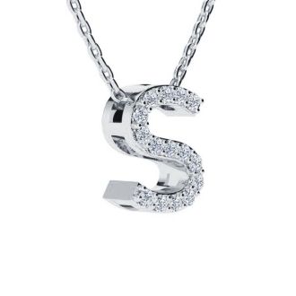 Letter S Diamond Initial Necklace In 14K White Gold With 13 Diamonds