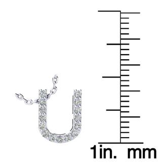 Letter U Diamond Initial Necklace In 14K White Gold With 13 Diamonds