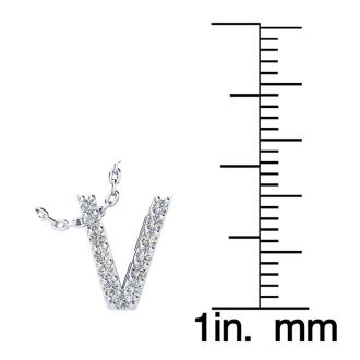 Letter V Diamond Initial Necklace In 14K White Gold With 13 Diamonds