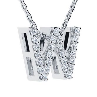 Letter W Diamond Initial Necklace In 14K White Gold With 13 Diamonds