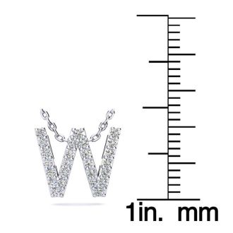 Letter W Diamond Initial Necklace In 14K White Gold With 13 Diamonds