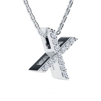 Letter X Diamond Initial Necklace In 14K White Gold With 13 Diamonds