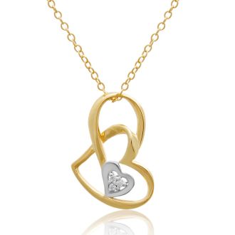14K Yellow Gold Over Sterling Silver Double Floating Heart Necklace With CZ Accents