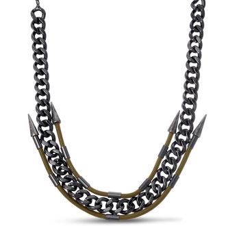 Gunmetal Spike and Leather Necklace