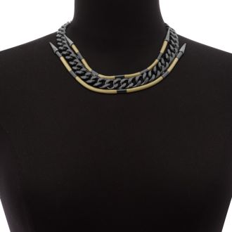 Gunmetal Spike and Leather Necklace