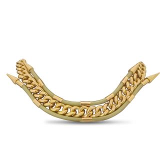 Antique Gold Spike and Leather Necklace