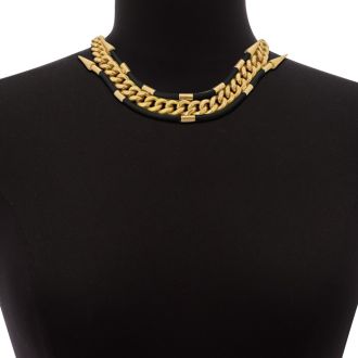 Antique Gold Spike and Leather Necklace