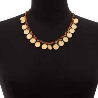 Tiger Eye and Gold Disc Necklace
