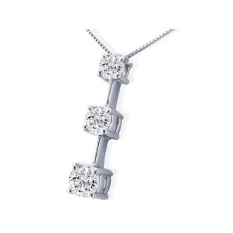 Diamond Pendants: Impressive 2ct Fine Three Diamond Pendant in 14k White Gold