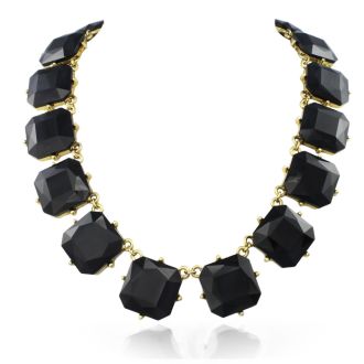 Fine Black Crystal Cushion Strand Necklace, 18 Inches
