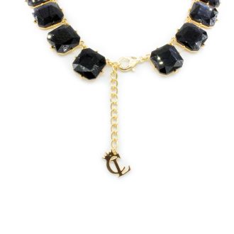 Fine Black Crystal Cushion Strand Necklace, 18 Inches