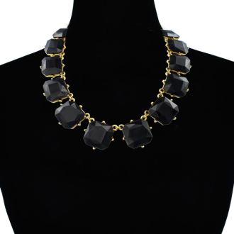 Fine Black Crystal Cushion Strand Necklace, 18 Inches