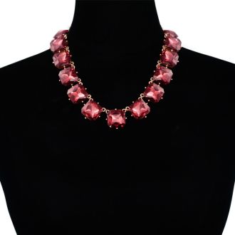 Fine Pink Crystal Cushion Strand Necklace, 18 Inches