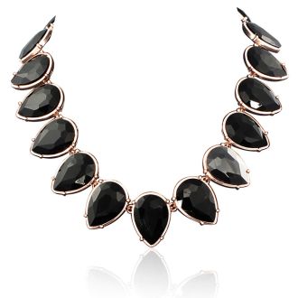 Fine Black Crystal Pear Strand Necklace, 18 Inches