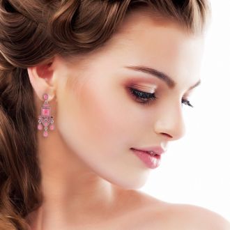Passiana Chandelier Crystal Earrings, Pink