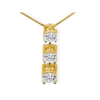 Diamond Pendants: Impressive 2ct Fine Three Diamond Pendant in 14k Yellow Gold
