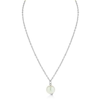 Simulated Pearl Solitaire Necklace, White