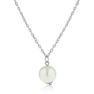 Simulated Pearl Solitaire Necklace, White