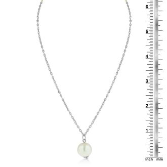 Simulated Pearl Solitaire Necklace, White