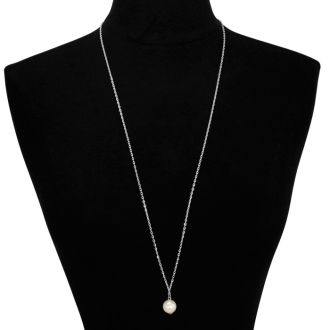 Simulated Pearl Solitaire Necklace, White