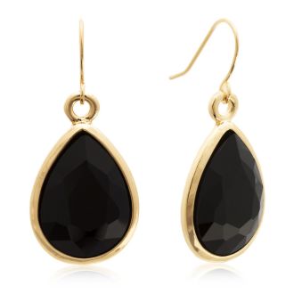 18 Carat Pear Shape Black Onyx Crystal Earrings