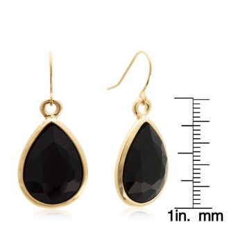 18 Carat Pear Shape Black Onyx Crystal Earrings