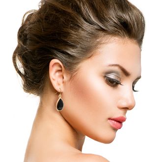 18 Carat Pear Shape Black Onyx Crystal Earrings