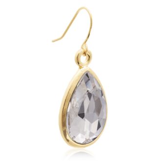 18 Carat Pear Shape Diamond Crystal Earrings, Gold Overlay