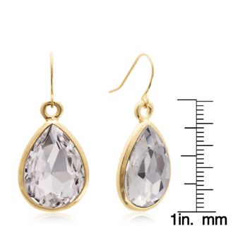 18 Carat Pear Shape Diamond Crystal Earrings, Gold Overlay
