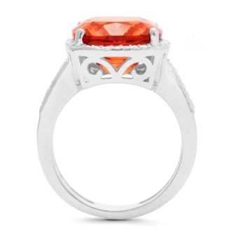 5ct Cushion Cut Created Padparadscha Sapphire and Diamond Ring