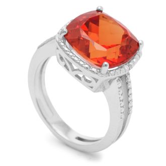 5ct Cushion Cut Created Padparadscha Sapphire and Diamond Ring