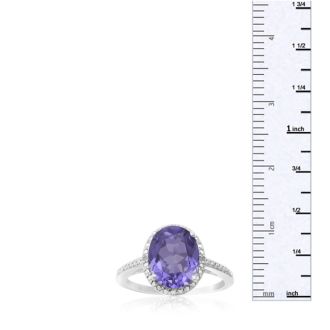 3 Carat Oval Shape Created Tanzanite and Diamond Halo Ring In Sterling Silver
