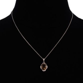 4ct Oval Smoky Quartz and Diamond Necklace
