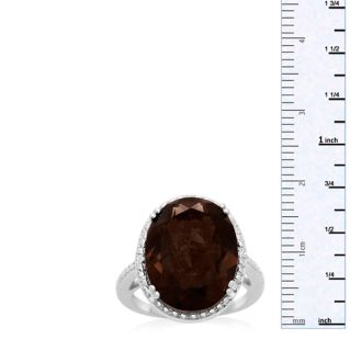 8 Carat Oval Shape Smoky Quartz and Diamond Ring In Sterling Silver