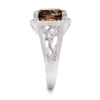 5 1/3 Carat Cushion Cut Halo Style Smoky Quartz Ring In Sterling Silver