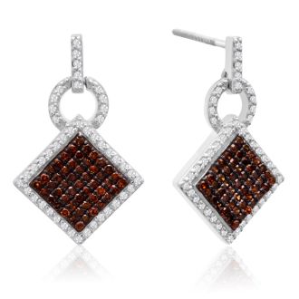 Diamond Drop Earrings: 1/2 Carat Chocolate Bar Champagne and White Diamond Pave Dangle Earrings In Sterling Silver