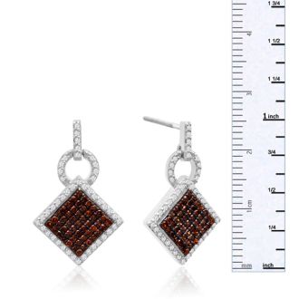 Diamond Drop Earrings: 1/2 Carat Chocolate Bar Champagne and White Diamond Pave Dangle Earrings In Sterling Silver