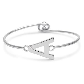 Initial "A" Bangle Bracelet With Cubic Zirconia Accent