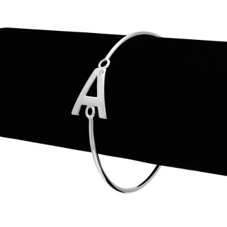 Initial "A" Bangle Bracelet With Cubic Zirconia Accent