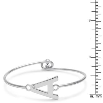 Initial "A" Bangle Bracelet With Cubic Zirconia Accent