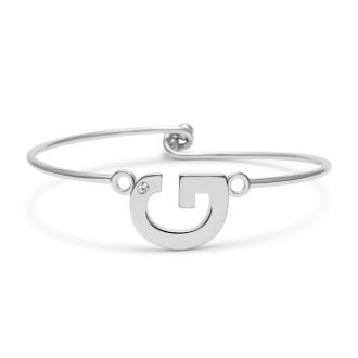 "G" Initial Bangle Bracelet With Cubic Zirconia Accent