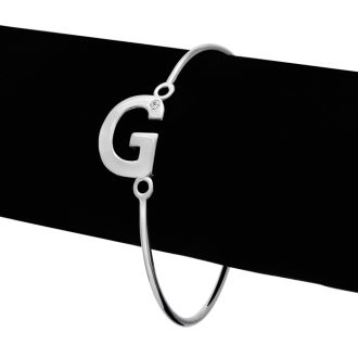 "G" Initial Bangle Bracelet With Cubic Zirconia Accent