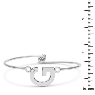"G" Initial Bangle Bracelet With Cubic Zirconia Accent
