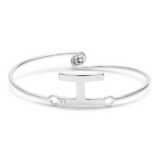 Initial "H" Bangle Bracelet With Cubic Zirconia Accent