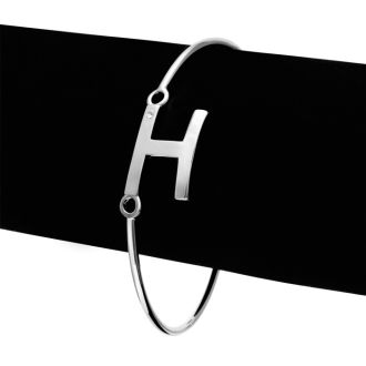Initial "H" Bangle Bracelet With Cubic Zirconia Accent