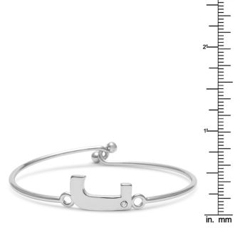 Initial "J" Bangle Bracelet With Cubic Zirconia Accent