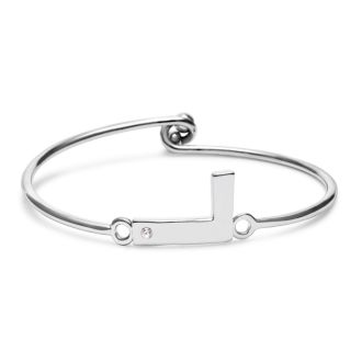 Initial "L" Bangle Bracelet With Cubic Zirconia Accent