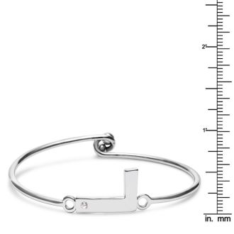 Initial "L" Bangle Bracelet With Cubic Zirconia Accent
