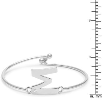Initial "M" Bangle Bracelet With Cubic Zirconia Accent