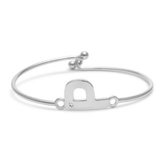 Initial "P" Bangle Bracelet With Cubic Zirconia Accent